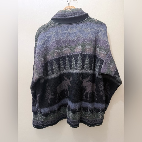Vintage Alps Wool Cardigan Sweater Purple Moose Cabin Woods FairIsle Cottage XXL - Picture 7 of 7